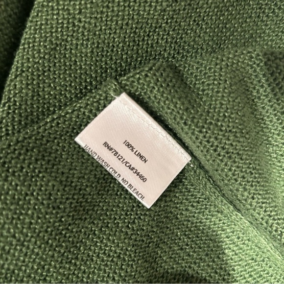Eileen Fisher 100% Linen Open Front Green Sweater with Hoodie Size Medium - Picture 4 of 5
